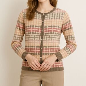 VTG Talbots Sweater Cardigan M Spotted Colorful Retro Cashmere Cotton Light Acad